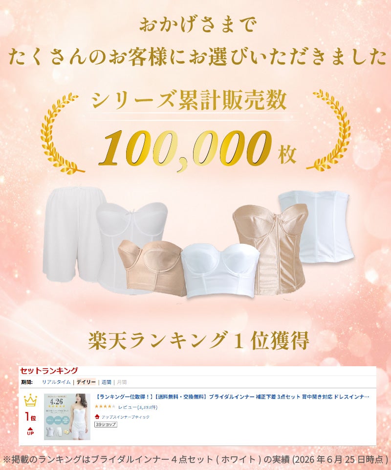 シリーズ累計販売数100,000枚突破 楽天ランキング1位獲得 ブライダルインナーセット商品写真