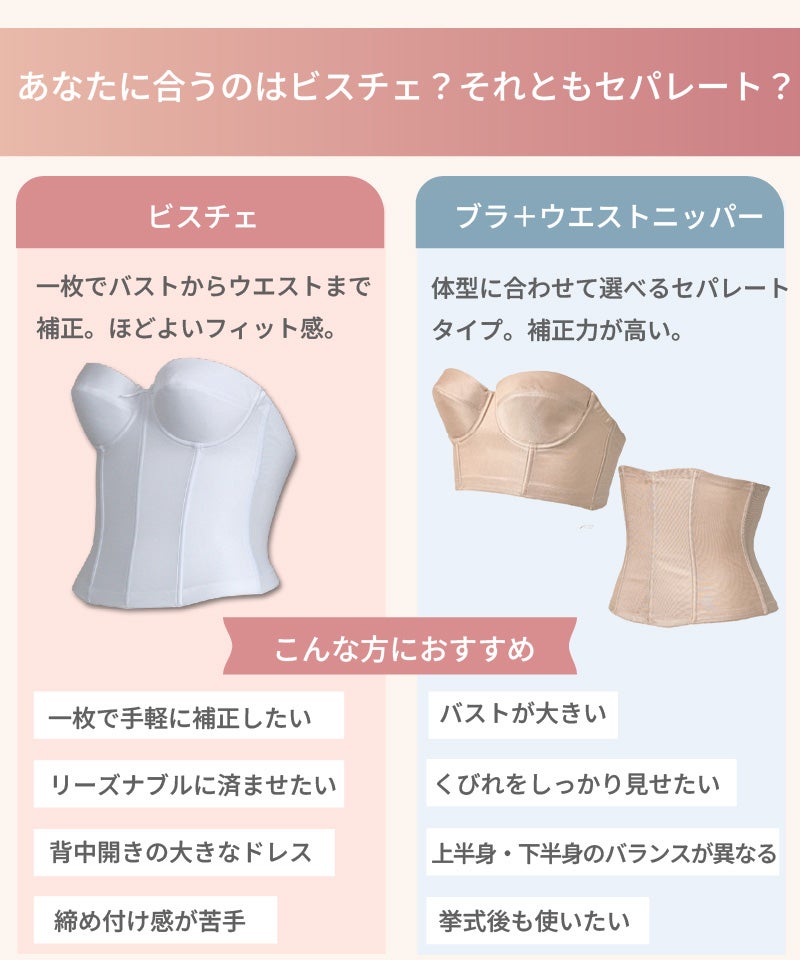 ビスチェとセパレート型ブライダルインナーの違いを比較