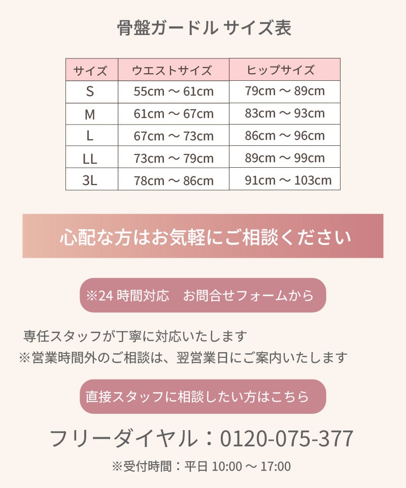 骨盤ガードルサイズ表 ウエスト ヒップサイズ対応表