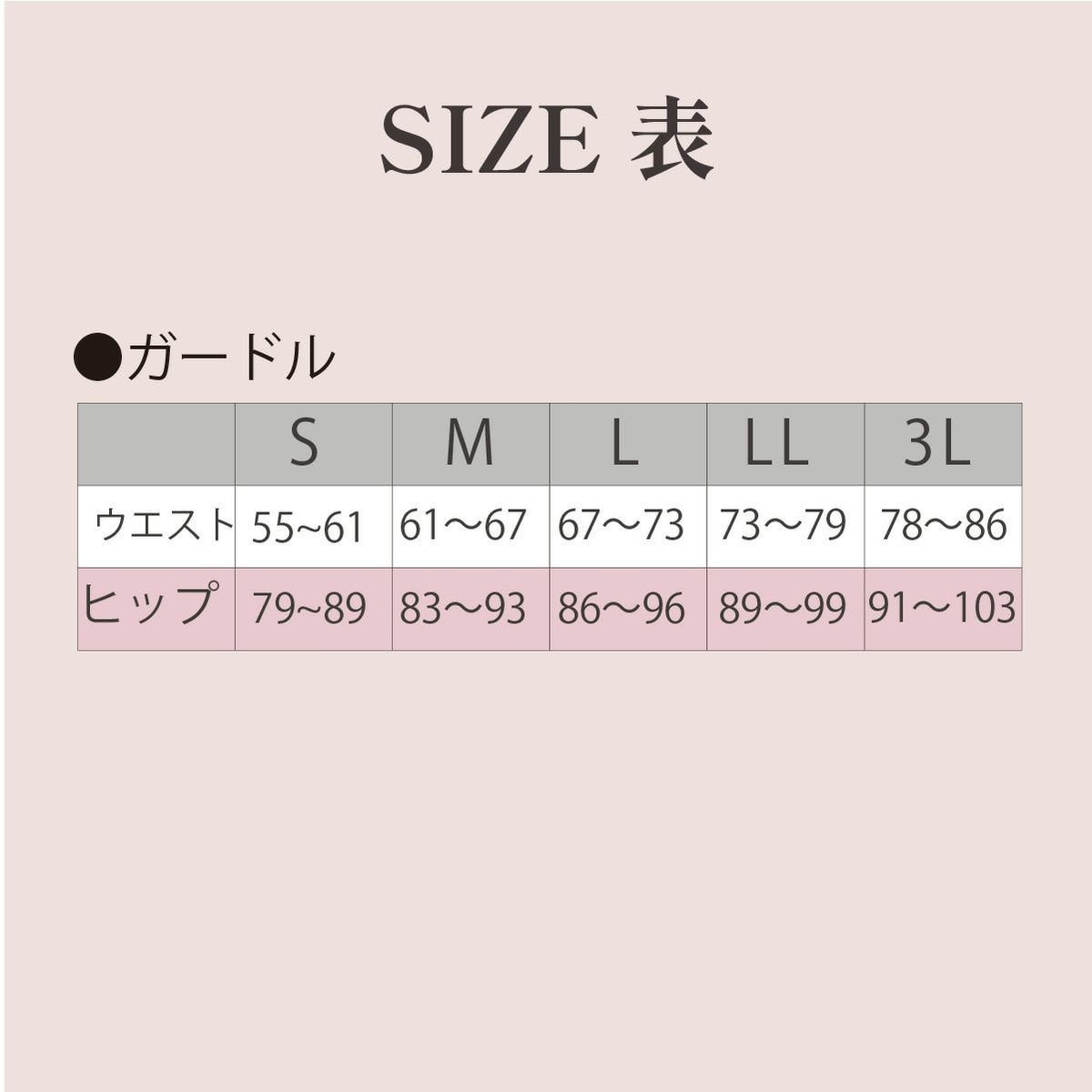 ガードル　適応サイズ表
